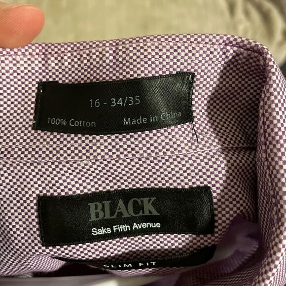 Saks Fifth Avenue Button Up Shirt Mens Purple Striped - Picture 8 of 9